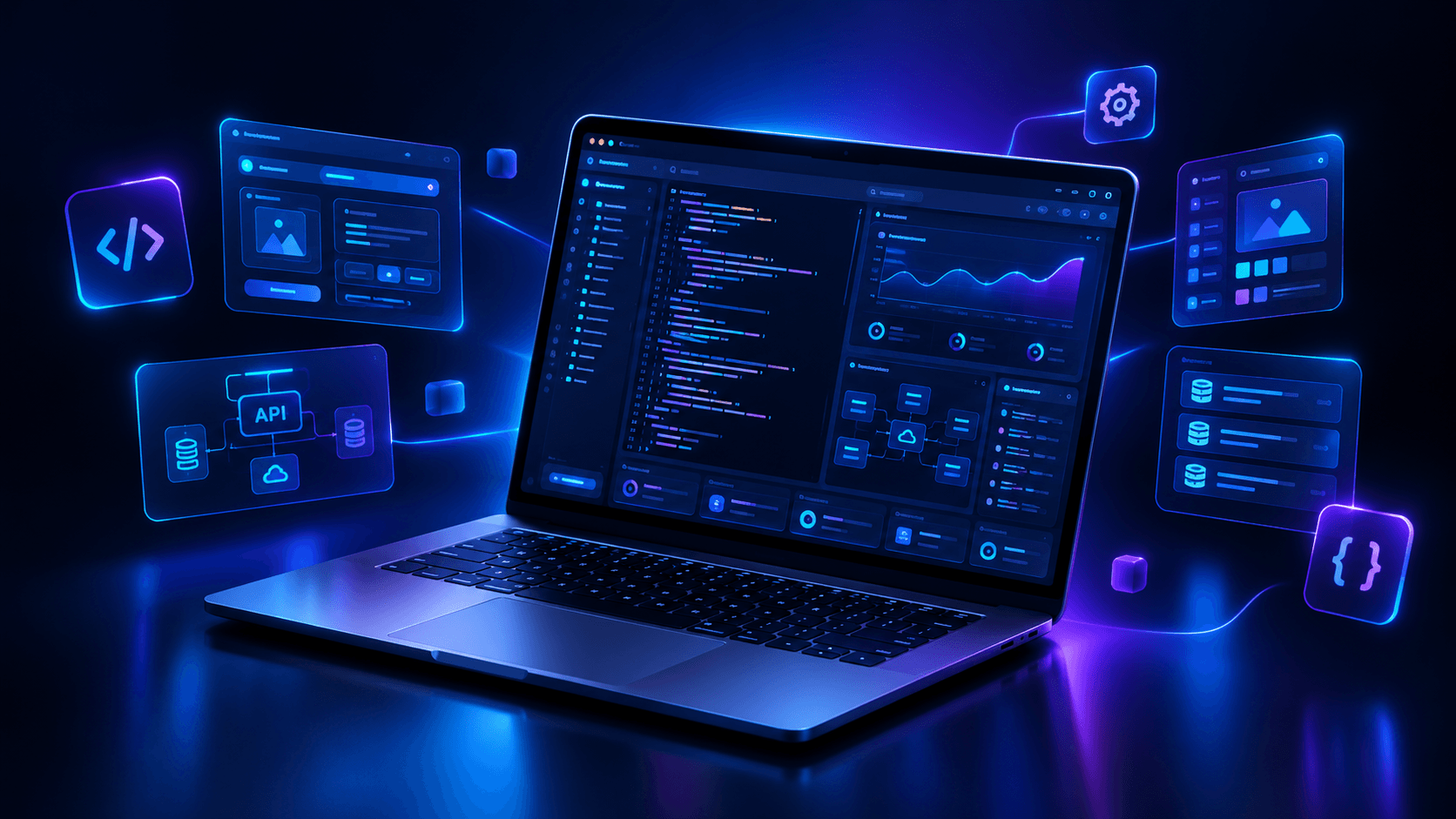 Custom web application dashboard with code and analytics panels